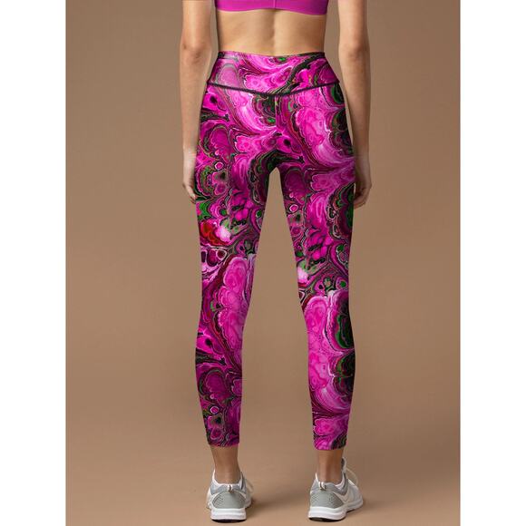 Fyounce Leggings Sz X-Large (10) Tie Dye Pink & Green Psychedelic Water Ripple - Picture 4 of 13